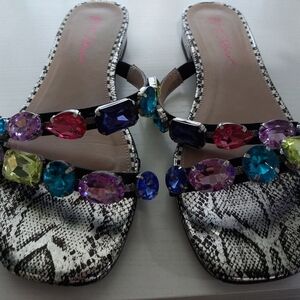 Betsey Johnson Multicolor Gemstone Snake Print Sandals
